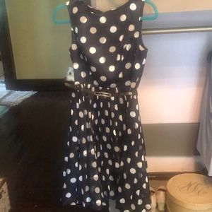 Blue polka dot pleated skirt dress